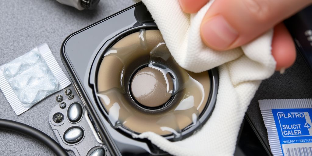 Water-damaged iPhone speaker drying process.